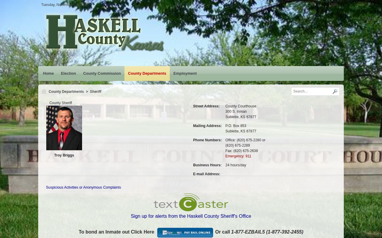 Historical Haskell County jail roster fields for daily release research