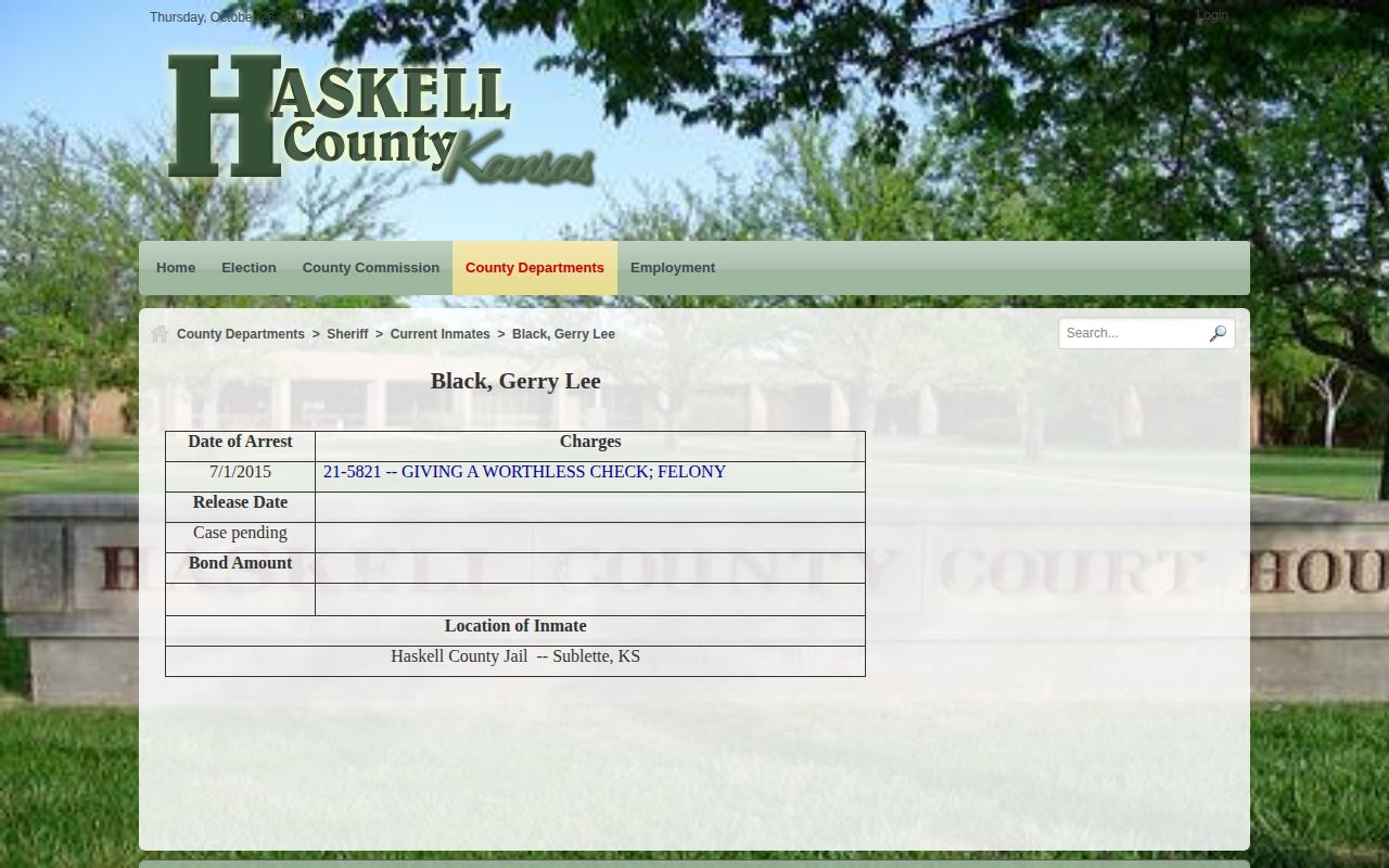 Historical Haskell County inmate detail fields for release photo research